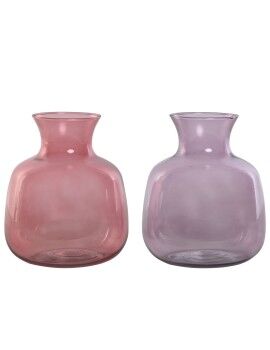 Vaso Home ESPRIT Cor de Rosa Lilás Cristal 16 x 16 x 19 cm (2 Unidades)