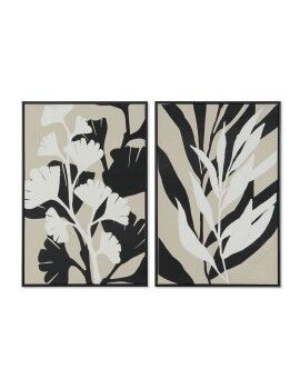 Pintura Home ESPRIT Branco Preto Bege Folha de planta Urbana 63 x 4,3 x 93 cm (2 Unidades)