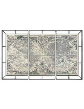 Conjunto de 3 quadros Home ESPRIT Branco Preto Mapa do Mundo 222 x 8 x 140 cm (3 Peças)