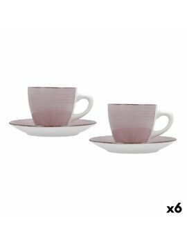 Conjunto de Chávenas com Pratos Quid Vita Morning Cor de Rosa Cerâmica (4 Peças) (6 Unidades)