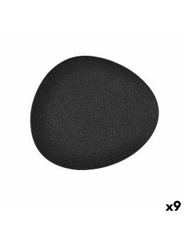 Plato Llano Bidasoa Fosil Negro Cerámica Ovalado 22,8 x 20,1 x 2,2 cm (9 Unidades)