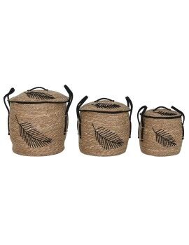 Conjunto de Cestas Home ESPRIT Preto Natural Boho 42 x 42 x 50 cm (3 Peças)