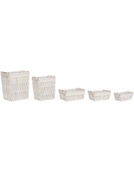 Cesto de Roupa Suja Home ESPRIT Branco Natural Metal Shabby Chic 42 x 32 x 51 cm 5 Peças