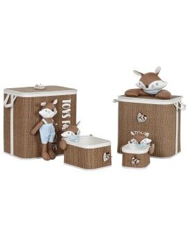 Cesto de Roupa Suja Home ESPRIT Azul Castanho Natural Infantil 44 x 44 x 45 cm 4 Peças