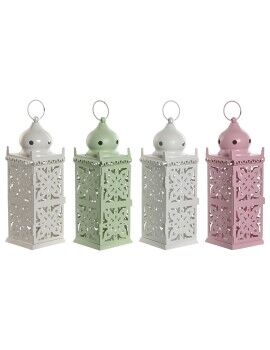 Farol Home ESPRIT Blanco Verde Rosa Hierro Oriental 10 x 10 x 30 cm (4 Unidades)