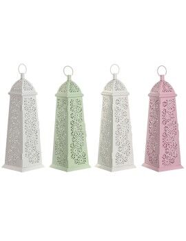 Farol Home ESPRIT Blanco Verde Rosa Metal Aluminio Shabby Chic 13 x 13 x 43 cm (4 Unidades)