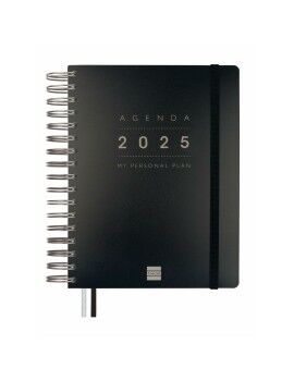 Agenda Finocam Tempus Negro Cuarto 15,5 x 21,7 cm 2024-2025