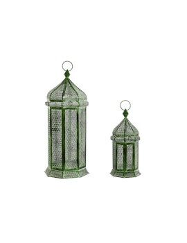 Lanternas Home ESPRIT Verde Metal Oriental 23 x 23 x 57 cm (2 Peças)