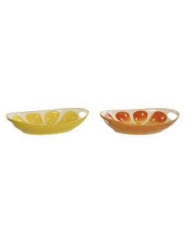 Bandeja de Aperitivos Home ESPRIT Verde Naranja Gres Limón 30,6 x 16,5 x 6 cm (2 Unidades)