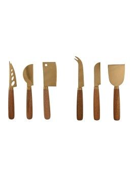 Cuchillos para Queso Home ESPRIT Dorado Natural Acero Inoxidable Acacia 2 Unidades (3 Piezas)