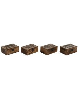 Guarda-Joias Home ESPRIT Castanho Madeira de mangueira 15 x 10 x 6 cm (4 Unidades)