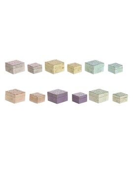 Guarda-Joias Home ESPRIT Multicolor Madeira de mangueira 10 x 10 x 6 cm (2 Peças) (6 Unidades)