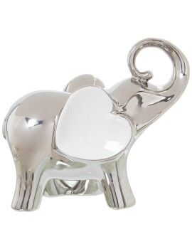 Figura Decorativa Alexandra House Living Branco Cerâmica Elefante Prateado 12 x 25 x 22 cm