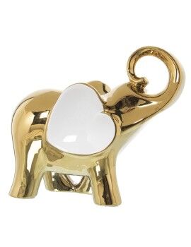 Figura Decorativa Alexandra House Living Branco Cerâmica Elefante Dourado 12 x 25 x 22 cm