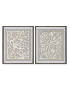 Lienzo Home ESPRIT Blanco Beige Hoja de planta Urbano 50 x 4 x 60 cm (2 Unidades)