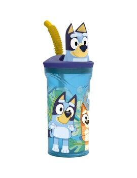 Vaso con Pajita Bluey Azul cielo PVC 3D 360 ml