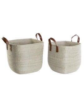 Conjunto de Cestas DKD Home Decor Natural Marrom claro Poliuretano Zostera marina 38 x 38 x 35 cm