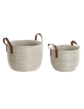 Conjunto de Cestas DKD Home Decor Natural Marrom claro Poliuretano Zostera marina 41 x 41 x 29 cm