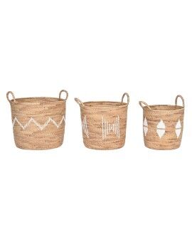 Conjunto de Cestas DKD Home Decor Branco Natural Corda Zostera marina Boho 46 x 46 x 48 cm