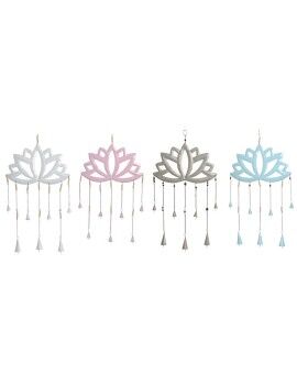 Decoração Suspensa Home ESPRIT Azul Branco Cinzento Cor de Rosa Ferro Oriental Flor de Lótus (4...