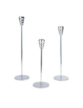 Set de Portavelas Romimex Plateado Metal 32 x 4 x 12 cm 3 Piezas