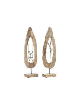 Figura Decorativa DKD Home Decor Castanho Prateado Natural 18 x 9 x 62 cm (2 Unidades)