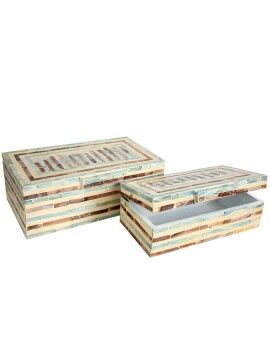 Juego de Cajas Decorativas Romimex Azul Blanco Dorado Nácar Madera MDF (2 Piezas)