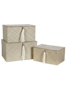 Juego de Cajas Decorativas Romimex Negro Beige Fibra natural (3 Piezas)