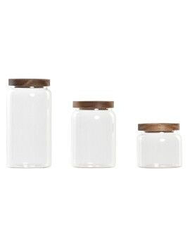 Conjunto de 3 Potes DKD Home Decor Acácia Vidro de Borosilicato (1 L) (400 ml) (700 ml) (3 Peças)