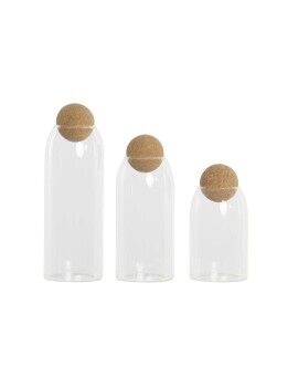 Conjunto de 3 Potes DKD Home Decor 9,5 x 9,5 x 28,4 cm Natural Transparente Cortiça Vidro de...