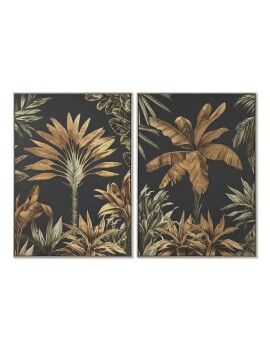 Pintura Home ESPRIT Preto Dourado Palmeiras Tropical 103 x 4,5 x 143 cm (2 Unidades)