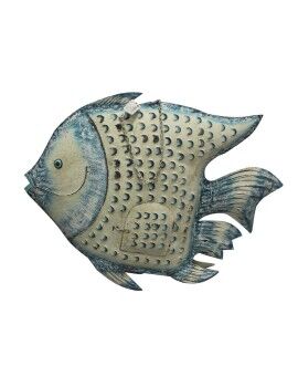 Decoração de Parede Romimex Azul Branco Dourado Metal Peixe 107 x 83 x 15 cm