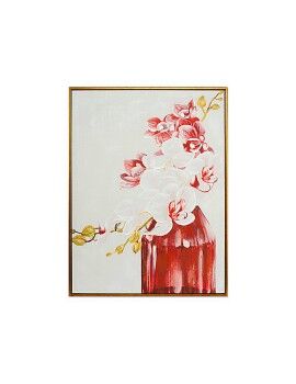 Cuadro Romimex Blanco Rojo Lienzo Flores 60 x 80 x 4 cm