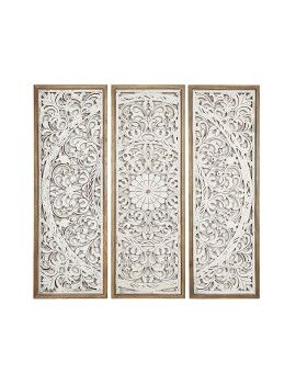 Conjunto de 3 quadros Romimex Branco Natural Madeira MDF 30 x 90 x 4 cm