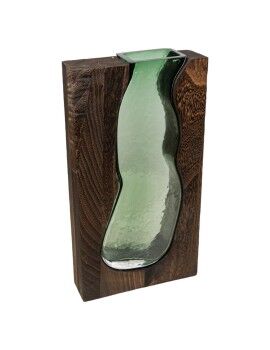 Vaso Romimex Castanho Verde Madeira Vidro 18 x 32 x 6 cm