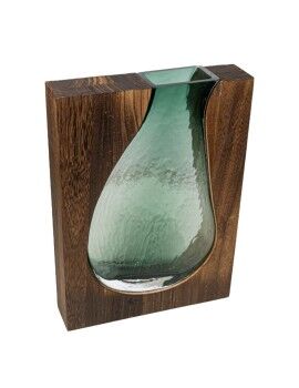 Vaso Romimex Castanho Verde Madeira Vidro 22 x 30 x 6 cm