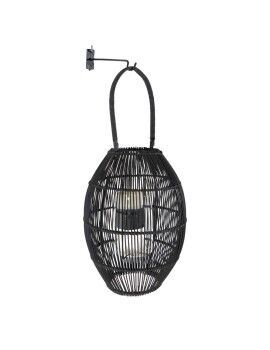 Farol Romimex Negro Metal Mimbre Vidrio 26 x 37 x 26 cm