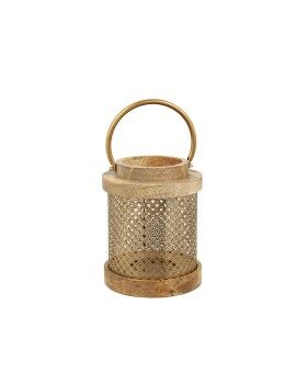 Lanterna Romimex Castanho Dourado Madeira Metal 17 x 22 x 17 cm