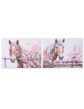 Pintura Home ESPRIT Bege Cor de Rosa Tela Madeira MDF Cavalo Shabby Chic 80 x 2,5 x 60 cm (2...