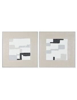 Cuadro Home ESPRIT Blanco Beige Poliestireno Lienzo Abstracto Urbano 82 x 4 x 81,5 cm (2 Unidades)