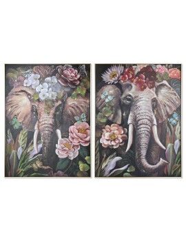 Pintura Home ESPRIT poliestireno Tela Elefante Colonial 92 x 4,5 x 122 cm (2 Unidades)