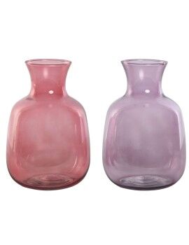 Vaso Home ESPRIT Cor de Rosa Lilás Cristal 19 x 19 x 36 cm (2 Unidades)