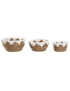 Centro de Mesa Home ESPRIT Blanco Natural 30,5 x 30,5 x 14 cm (3 Piezas)