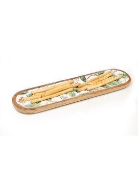 Bandeja de Aperitivos Romimex Blanco Verde Madera de mango Ovalada Hojas 40 x 2 x 10 cm