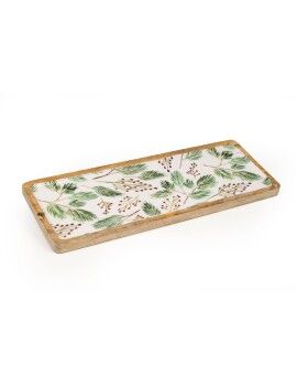 Bandeja de Aperitivos Romimex Blanco Verde Madera de mango Rectangular Hojas 42 x 2 x 16 cm