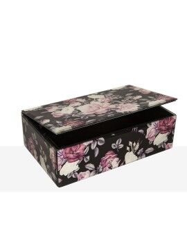 Caixa Decorativa Romimex Preto Cor de Rosa Preto/Rosa Vidro Bloemen 21 x 7 x 13 cm