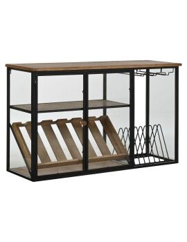 Botellero Home ESPRIT Negro Natural Madera Metal Cristal 102 x 32 x 60 cm