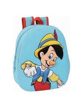 Mochila Escolar 3D Disney Pinocchio Vermelho Azul Claro