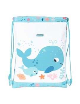 Bolsa Mochila con Cuerdas Safta Ballenita Azul Blanco 26 x 34 x 1 cm