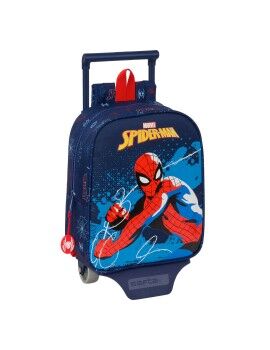 Mochila Escolar com Rodas Spider-Man Neon Azul Marinho 22 x 27 x 10 cm